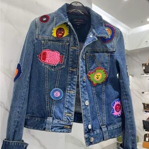 🚩steal Authentic Louis Vuitton Denim Jacket with Vibrant Patches